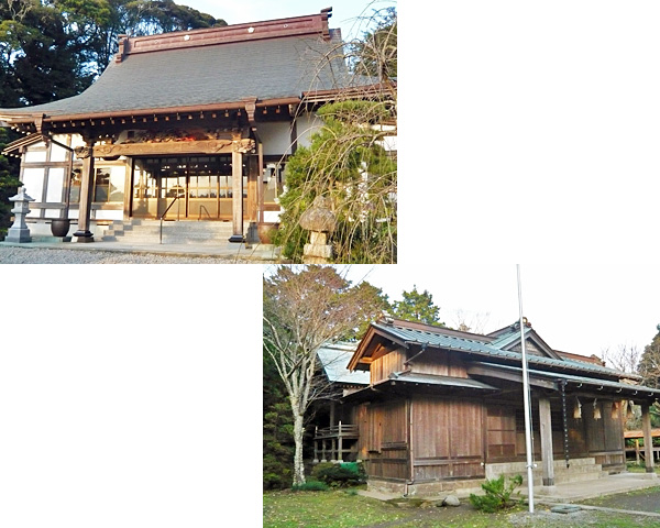 左：福楽寺　本堂　右：山荻神社　社殿