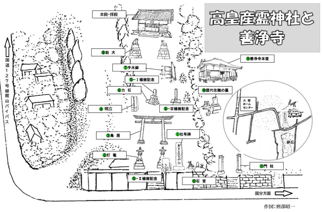 高皇産霊神社と善浄寺 文化財マップ